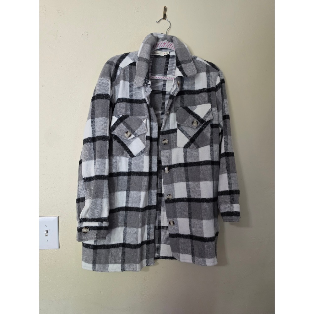 Millibon USA Grey Plaid Button Down Shacket Jacket Womens Medium